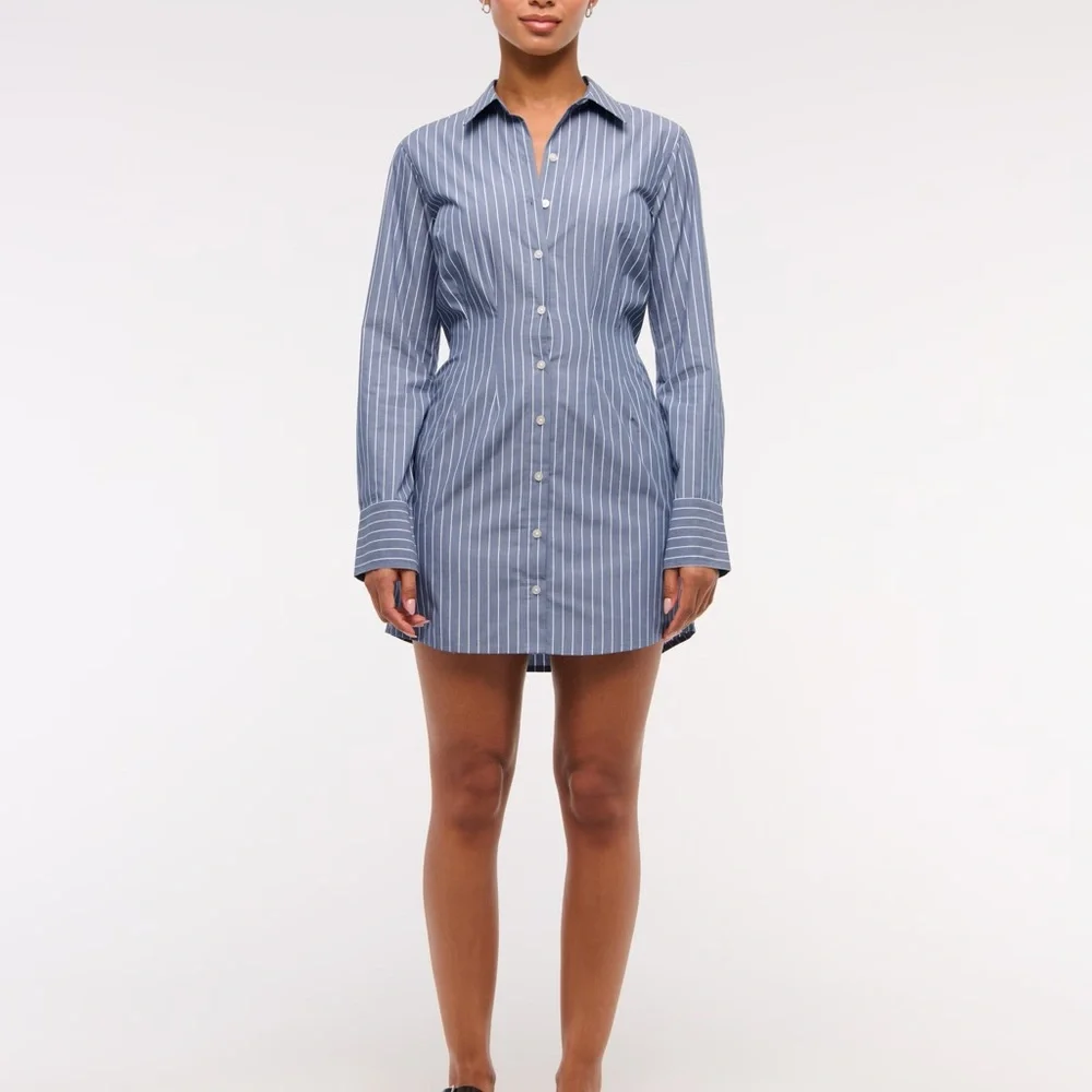 NWT Abercrombie Fitted Long-Sleeve Mini Shirt Dress - Picture 4 of 5